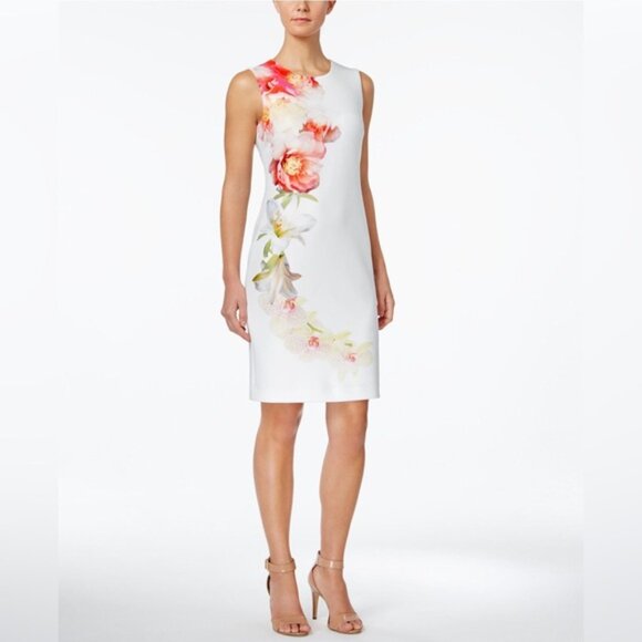 Calvin Klein Sheath Mini Dress Scuba Floral print Knee Length Cocktail Size US 2 - Picture 4 of 15